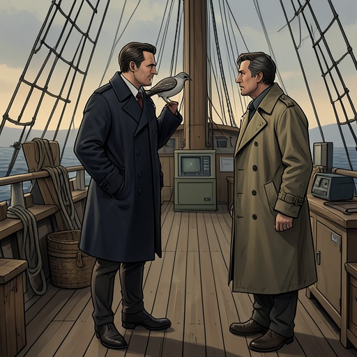 The Shipboard Confrontation from "The Maltese Falcon". The contest aboard La Paloma reveals how Brigid’s attempt to control the bird collapses into a fragile escape and a deadly pursuit.