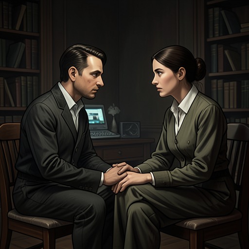 Spade and Brigid from "The Maltese Falcon". Spade’s relationship with Brigid moves between professional bargaining, sexual intimacy, distrust, and a final refusal to let desire overrule judgment.