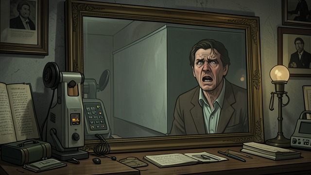 The Blank Reflection from "The Nose". The Blank Reflection A Face Unmade The mirror shows a flat vacancy instead of a nose.