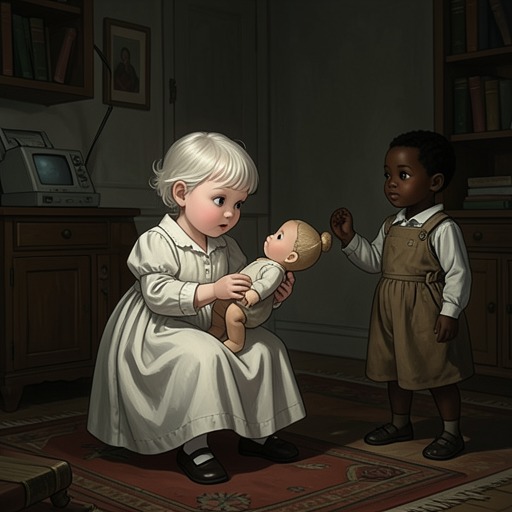 The Making of Blue-Eyed Beauty from "The Bluest Eye". This flow traces how white-centered images teach a child to treat blue eyes as the condition for beauty, belonging, and even safety.