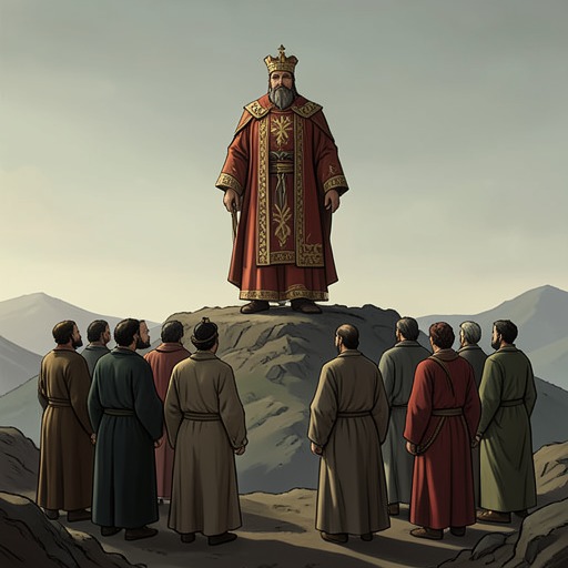 君主制作为政治偶像崇拜,《常识》中的场景。这条故事线梳理了托马斯·潘恩的主题:君主制将人类统治者抬高到超越其正当位置的地位,并掩盖了人们对政治伤害应负的责任。