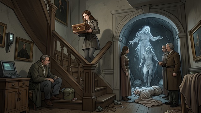 The Secret Opens from "The Canterville Ghost". The Secret Opens Return from the hidden way Virginia reappears at the top of the staircase with a casket.