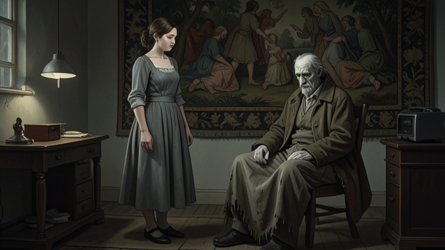 Pity in the Tapestry Chamber from "The Canterville Ghost". Pity in the Tapestry Chamber An unexpected sight Virginia finds Sir Simon alone, dispirited, and no longer able to sustain his old performance.