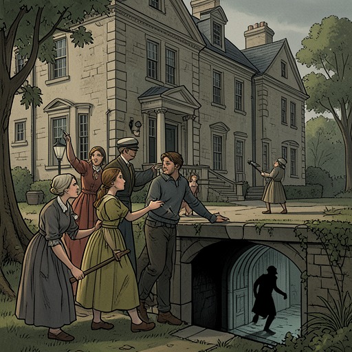 The Search Versus the Secret from "The Canterville Ghost". This flow contrasts the family’s public search for Virginia with the hidden passage through which she is resolving Sir Simon’s fate.