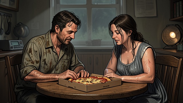 A Shared Pizza from "Big Brother". Food in a New Context A difficult decision The volunteers receive pizza after exhausting days of labor.