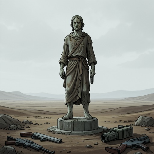 武器的阴影，《奥西曼迪亚斯》中的场景。这条故事线追溯了推测中使星球变得毫无生机的灾难，以及人们对其起因可能被带回地球的恐惧。