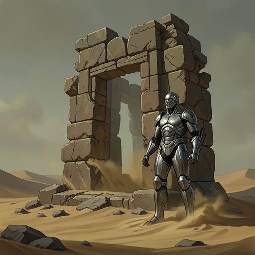 The Ruins and the Robot from "Ozymandias". This thread develops the contrast between monuments that have vanished and a single durable guide that survives to narrate their history.