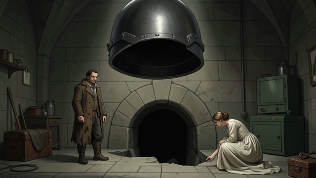 Escape and Reimprisonment from "The Castle of Otranto". Escape and Reimprisonment Accidental Freedom The giant helmet breaks through the floor, opening a route from the courtyard into the vault.