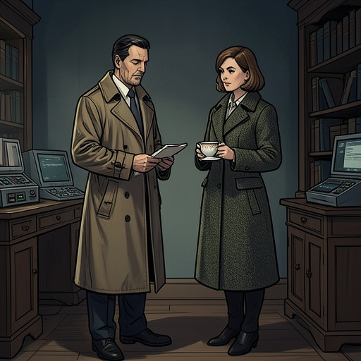 The Police and the Amateur from "A Murder Is Announced". Dermot Craddock’s disciplined investigation and Jane Marple’s social insight develop into a partnership that corrects each other’s blind spots.