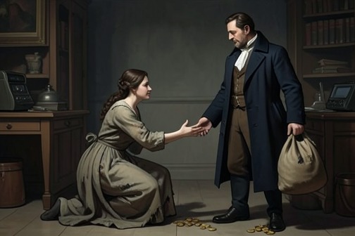 Therese救出圣弗洛朗并逃离匪帮 from "Justine". Therese’s rescue of Saint-Florent turns a bandit capture into an escape: she secures the merchant’s life with a fabricated claim of kinship, then risks her own…