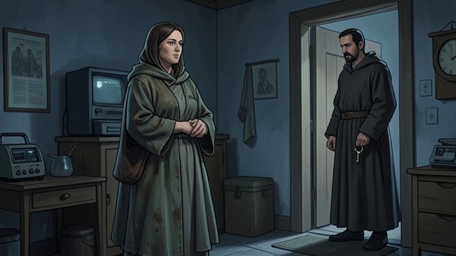 Omphale’s Departure from "Justine". Omphale’s Departure Sudden notice Dom Severino tells Omphale that the monks are dismissing her and forbids the usual farewell.