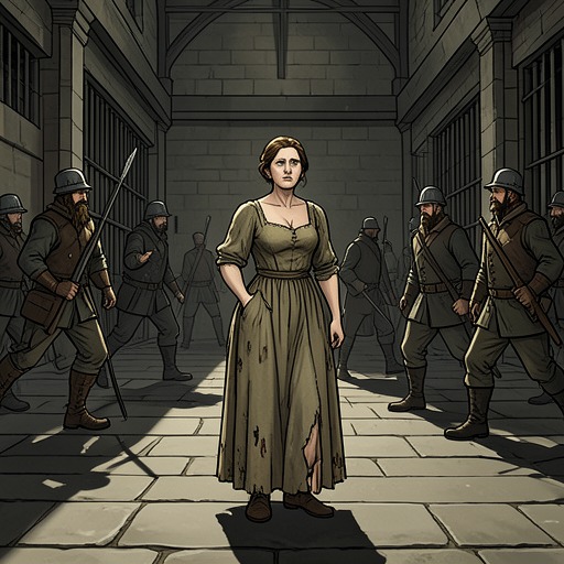 The Road to the Scaffold from "Justine". This flow follows Justine’s movement from social abandonment through repeated captivity toward apparent legal execution and temporary rescue.