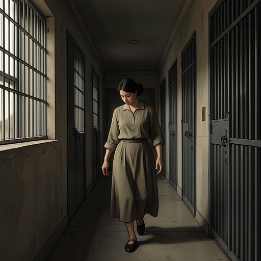 Confinement as a Repeating Pattern from "Justine". This flow reframes Justine’s adventures as a progression through linked systems of detention, forced service, and restricted movement.