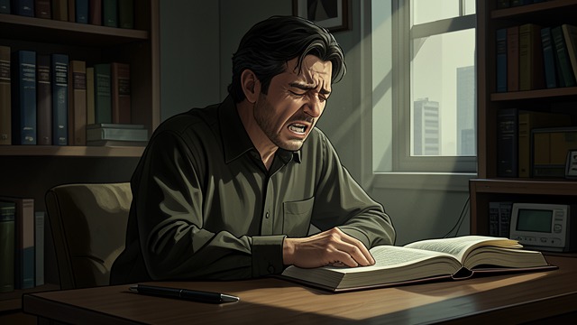 Pain in the Eyes from "Being and Nothingness". Pain in the Eyes Reading Continues A person reads while the eyes hurt.