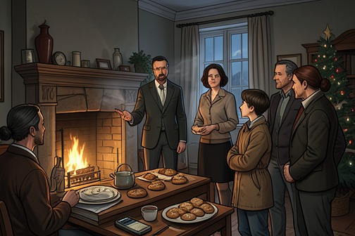 The First Family Christmas from "The Time Traveler's Wife". Clare brings Henry to Meadowlark House for Christmas, where he meets her family, Etta, Nell, and her friends.