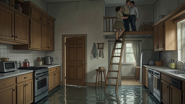 A Wet Christmas Kitchen from "Angela's Ashes". A Wet Christmas Kitchen Water enters the home Rain pours under the door and floods the lower room.