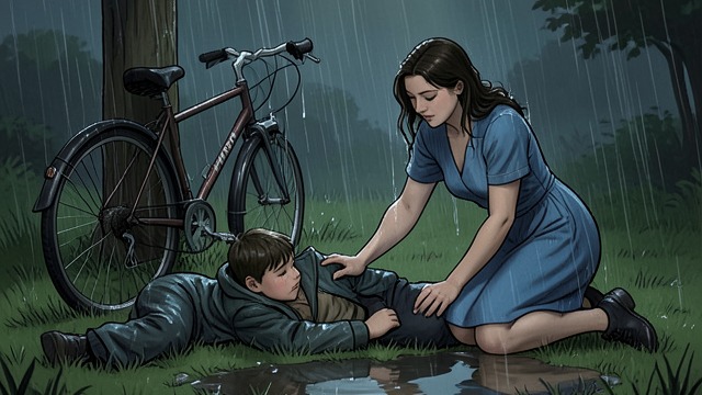 A Fall in the Rain from "Angela's Ashes". A Fall in the Rain An unexpected meeting Frank McCourt crashes his bicycle near Theresa Carmody's home.