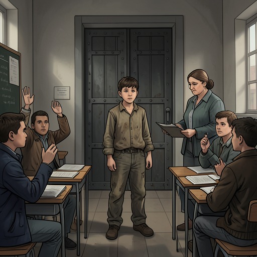 学校、纪律与弗兰克的教育，《《安吉拉的灰烬》》中的场景。这条脉络讲述弗兰克·麦考特在学校系统中的经历。这个系统惩罚好奇心，但也让他遇到赏识他才能的老师。