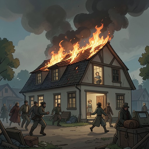 The House That Floats from "Felix Austria". This flow follows Petro’s imaginative villa as it shifts from a monument to domestic life into a vulnerable structure consumed by fire.
