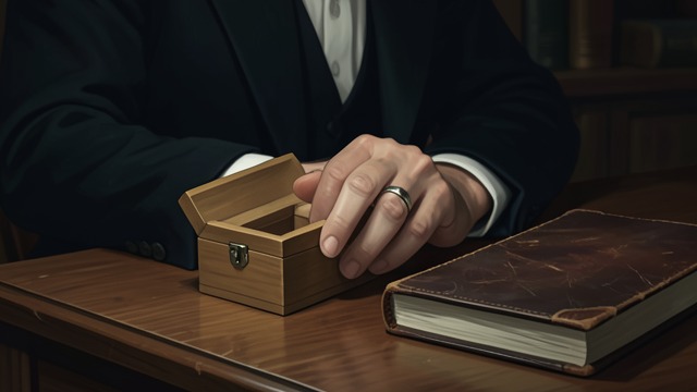 拉尔夫与厄休拉的婚姻,《罗杰疑案》中的场景。一份私下的誓言 没有公开身份的婚姻 拉尔夫·佩顿与厄休拉·佩顿秘密结婚。刻字婚戒后来成为这段承诺的实物痕迹。 改过自新的承诺 拉尔夫说,在公开婚事之前,他会偿还债务并自立。他的爱意是真实的,但经济上的软弱使这番承诺显得并不可靠。