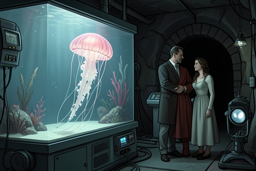 Toru与Kumiko的水族馆初次约会 from "The Wind-Up Bird Chronicle". Toru and Kumiko’s first date takes place at the Ueno Zoo aquarium after their meetings in a hospital waiting room have made their attraction quietly apparent.