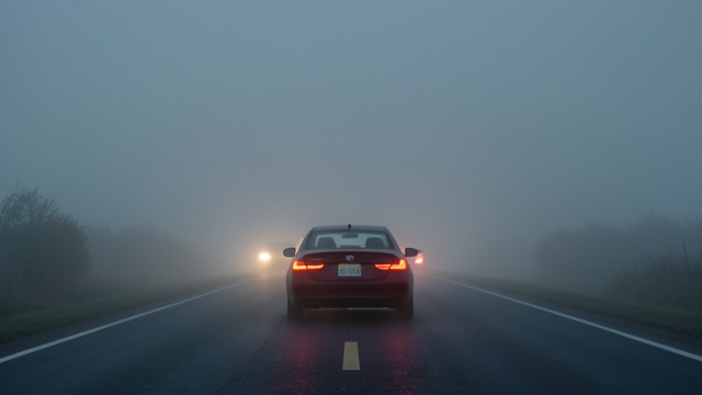The Fogbound Drive from "Inherent Vice". Work Without an Answer A Temporary Community Doc drives through dense fog in a line of strangers following one another's taillights.