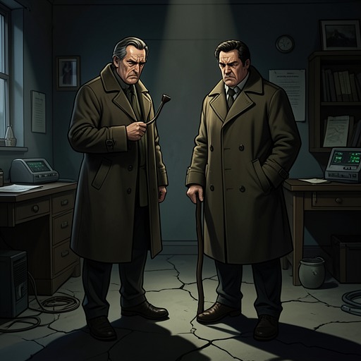 The General and Marlowe from "The Big Sleep". The client-detective relationship grows from a paid assignment into an argument over trust, discretion, and what the General truly needs.