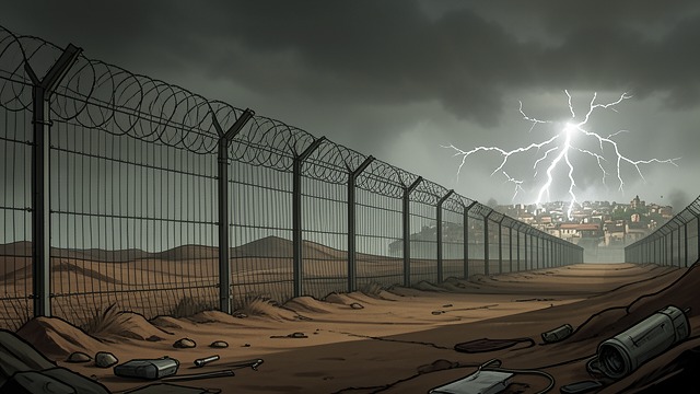 The Electrified Border from "Brave New World". A Fence Against Contact Separation The Reservation is enclosed by high-voltage fencing and isolated from ordinary communication with the World State.