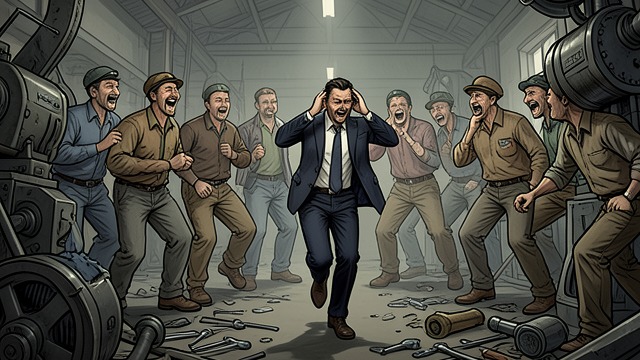 A Resignation in Ruins from "Brave New World". The Director Withdraws Collapse The Director covers his ears and flees as the workers repeat the joke. He resigns and never returns to the Centre.