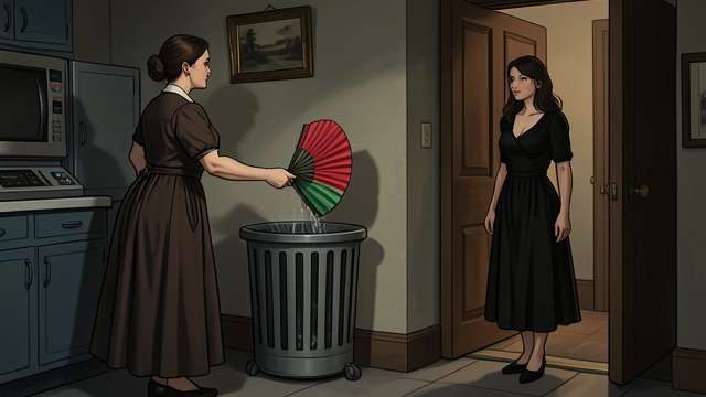 The Green Dress Rejected from "The House of Bernarda Alba". The Green Dress Rejected Color Against Mourning Adela offers Bernarda a fan decorated with red and green flowers.
