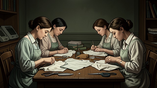 The Sewing Room from "The House of Bernarda Alba". The Sewing Room Domestic Repetition The daughters sit sewing wedding linen in another inner room.