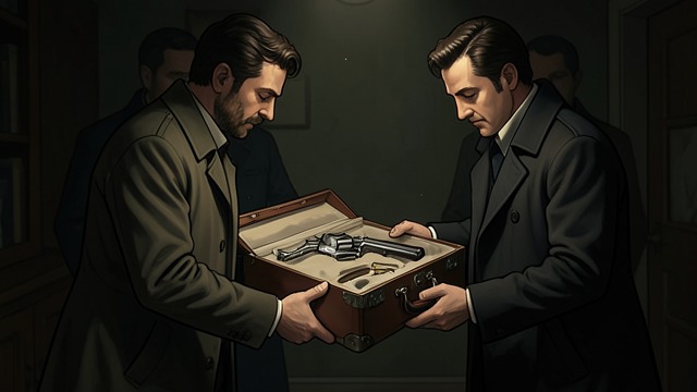 The Suitcase Discovery from "The Secret of Chimneys". A Gun in Isaacstein’s Luggage M. Lemoine stops Herman Isaacstein’s suitcase from leaving and finds the revolver used in Prince Michael Obolovitch’s murder.