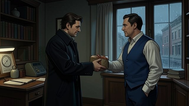 A Fake Publisher’s Caller from "The Secret of Chimneys". A Borrowed Authority A man posing as Mr Holmes from Balderson and Hodgkins takes a package from Anthony Cade.