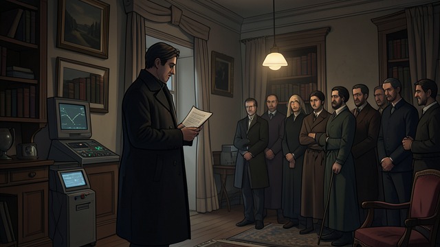 An Order to Stay from "The Secret of Chimneys". Guests Held at Chimneys Superintendent Battle prevents the guests from leaving before the inquest and investigation can proceed.