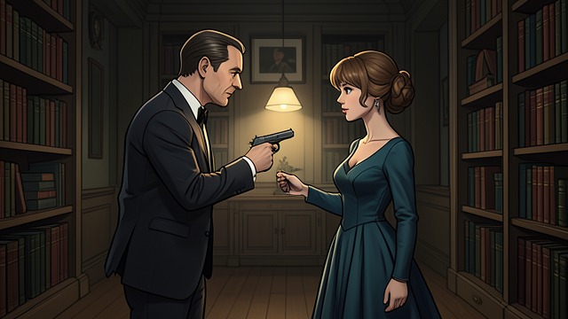 Revenge in the Library from "The Secret of Chimneys". The Murderer Confronted When Queen Varaga is revealed, Boris recognizes her as the person who killed his master and attacks her.