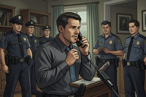 乔治·斯塔克致电博蒙特家 from "The Dark Half". George Stark’s call to the Beaumont home comes under police and federal surveillance, but it does not make him easier to explain.