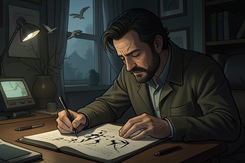 Thad's first episode of sparrow-triggered automatic writing from "The Dark Half". Thad’s first episode of sparrow-triggered automatic writing is the moment when a childhood symptom returns in adult life as an apparent connection to George…