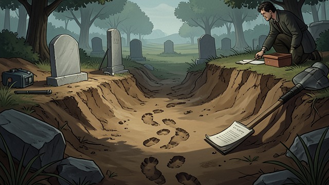 The Empty Plot from "The Dark Half". The Empty Plot A hole where no body lies Digger finds a rough excavation at the site of the staged marker, with tracks suggesting a person climbed out.
