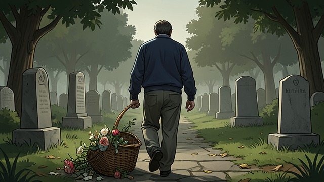 A Man Walking Away from "The Dark Half". A Man Walking Away An imagined figure Digger pictures a large man leaving the cemetery with purpose.
