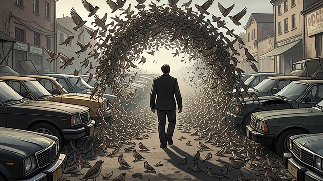 亡灵引路者与亡者,《黑暗的另一半》中的场景。沉默的集会 不可能的聚集 成千上万只麻雀落在废弃汽车之间,注视着萨德。它们的出现将汽车坟场变成了生与死之间的门槛。 选定方向 萨德请它们去寻找斯塔克时,它们便飞向卡斯尔罗克。鸟儿作出了回应,但这并不能证明萨德能够控制它们。