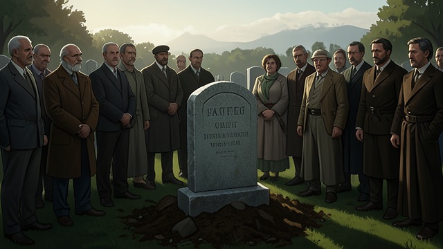 The False Funeral from "The Dark Half". The False Funeral A symbolic burial A staged photograph places George Stark’s false gravestone in Homeland Cemetery.