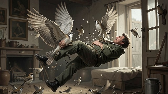 引导亡灵的麻雀与死者,《黑暗的另一半》中的场景。引导者的代价 引路职责的完成 麻雀撕咬斯塔克,将他所剩的部分从屋里带走。它们的行动应验了民间传说中引导亡灵穿梭于两界之间的意象。 对生者的提醒 一只麻雀啄了萨德一下,随后加入鸟群。这个举动提醒他,召来引路者并不代表他能做它们的主人。