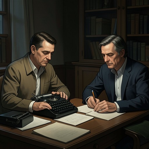 The Battle for Authorship from "The Dark Half". Thad’s creative identity becomes a contested territory as Stark demands a new novel, the two men share the page, and writing becomes their final duel.