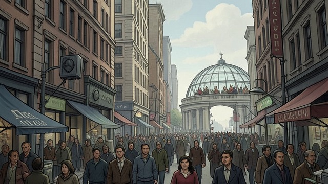 A City Under Strain from "The Caves of Steel". A City Under Strain Dense survival New York City houses millions in a controlled, enclosed environment built for efficiency.