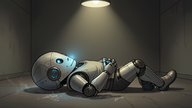 The Robot Destroyed from "The Caves of Steel". The Robot Destroyed A staged death R. Sammy is found deactivated in a photographic supply room with an Alphasprayer in its hand.
