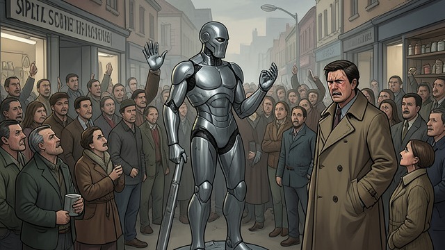 The First Resentment from "The Caves of Steel". The First Resentment A robot takes command Daneel resolves the crowd crisis with a bluff that Baley himself did not attempt.