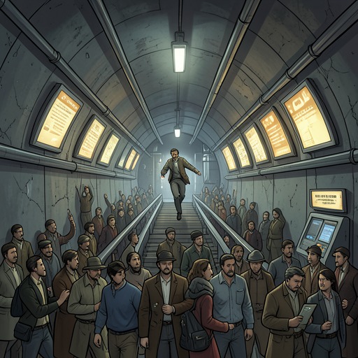 The City’s Transit as Social Order from "The Caves of Steel". The moving strips express the City’s disciplined efficiency, but Baley’s escape reveals how that same infrastructure can become a field for individual skill…