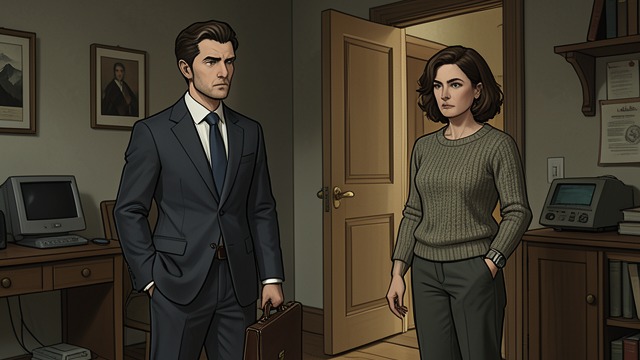 The Tax Official from "You Should Have Left". The Tax Official Martin’s Arrival Martin is imagined entering in a suit with a briefcase, embodying the respectable rival who has replaced Jana in Ella’s…