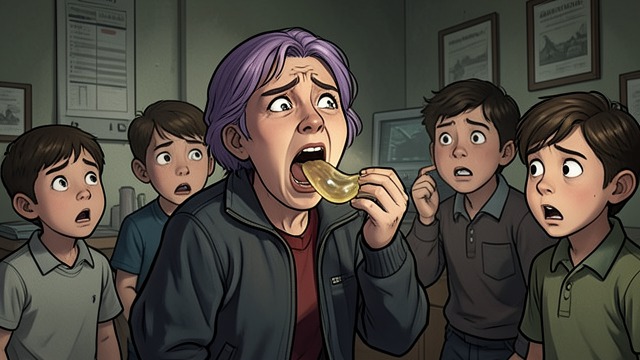 Habitual Warning from "Charlie and the Chocolate Factory". Habitual Warning Chewing Condemned The Violet Beauregarde song presents compulsive gum chewing as a bodily and social danger.