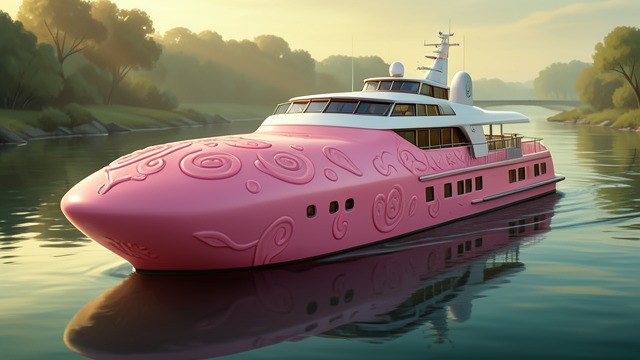 Pink Vessel from "Charlie and the Chocolate Factory". Pink Vessel Confectionery Transport Willy Wonka presents a private yacht carved from an enormous boiled sweet.
